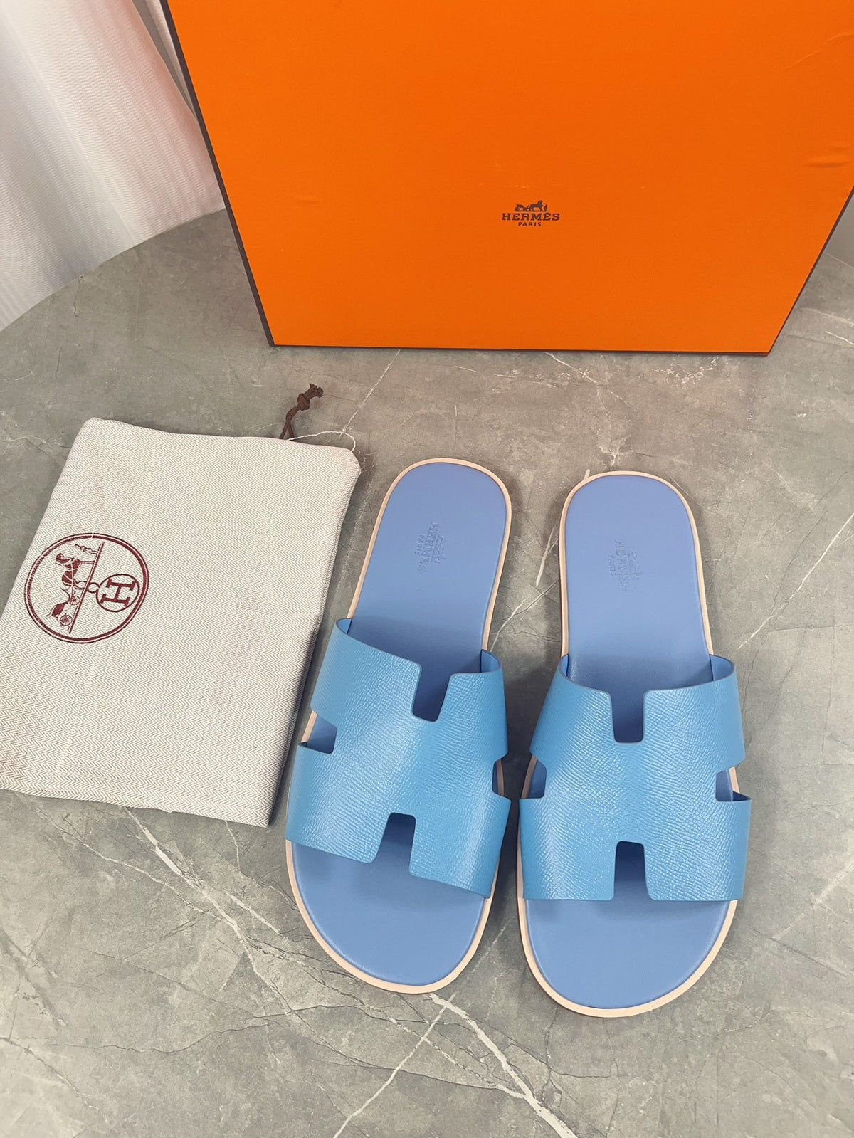 Hermes Slides Blue Elephand.shoes