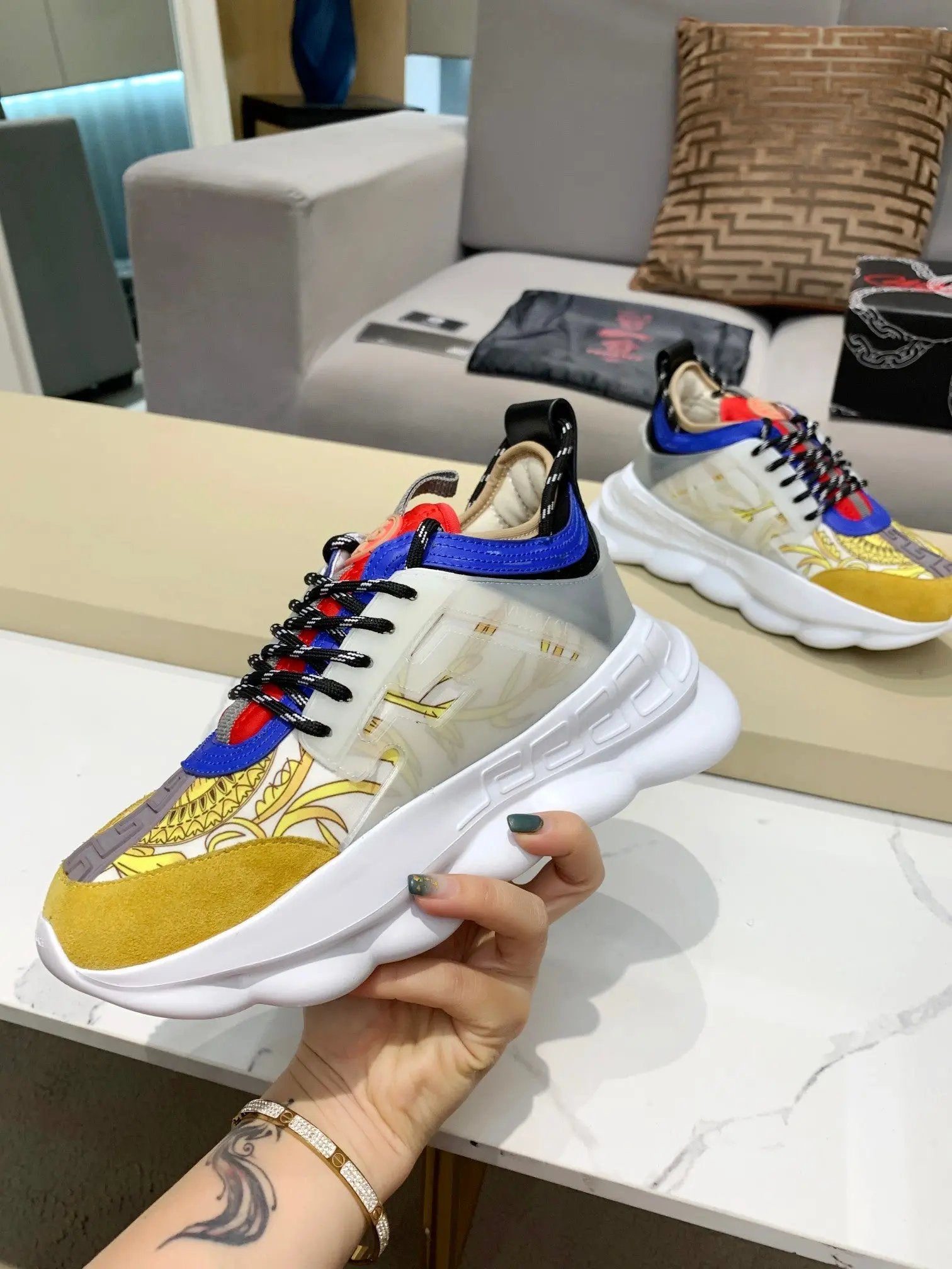 Versace Chain Reaction Shoes White Versace Chain Reaction Yellow –