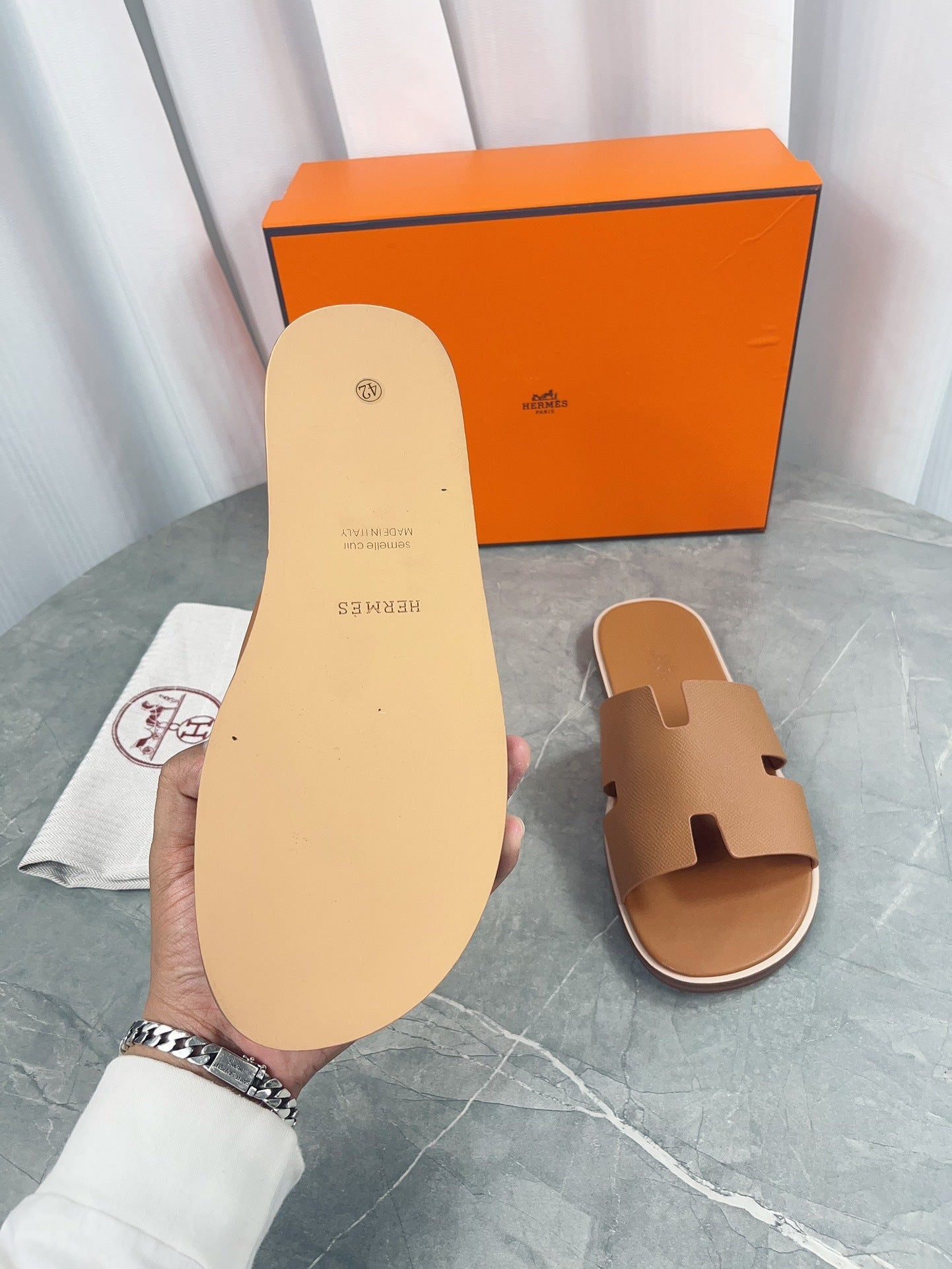 Hermes Slides Blue Elephand.shoes