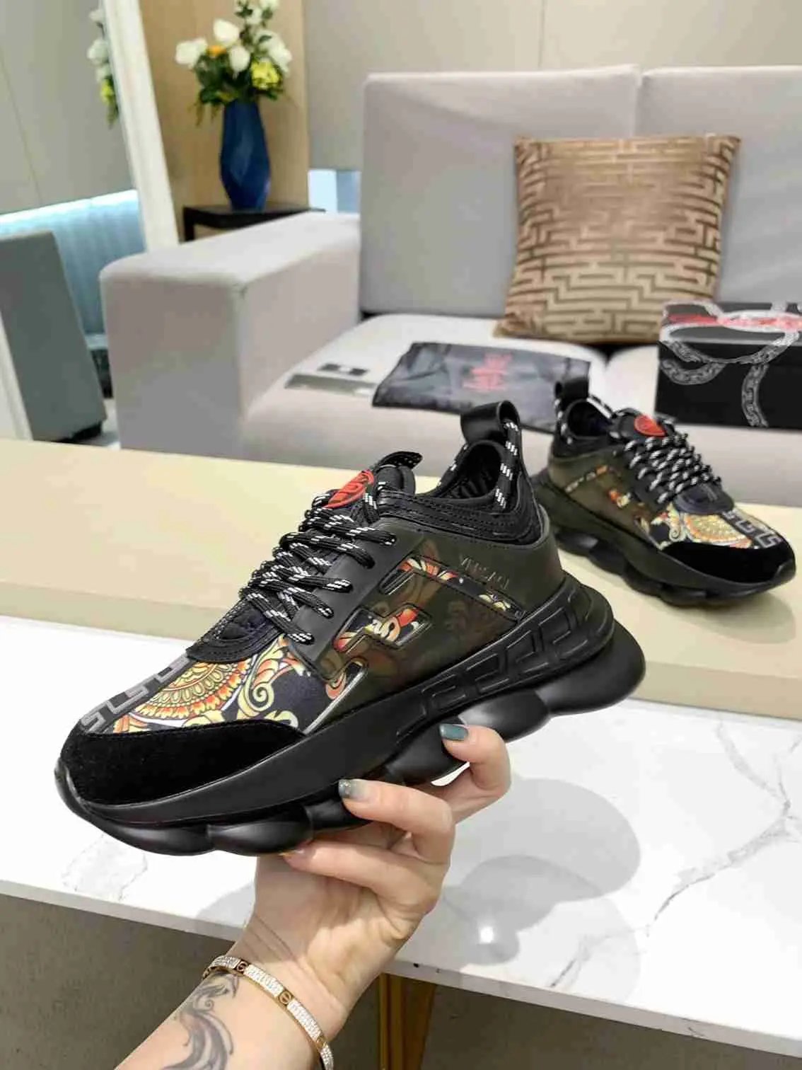 Versace Chain Reaction Balck Gold Elephand.shoes