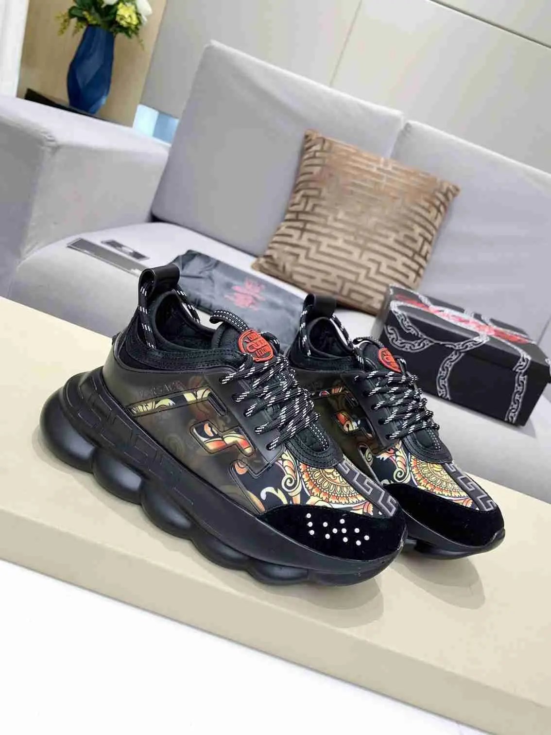 Versace Chain Reaction Balck Gold Elephand.shoes