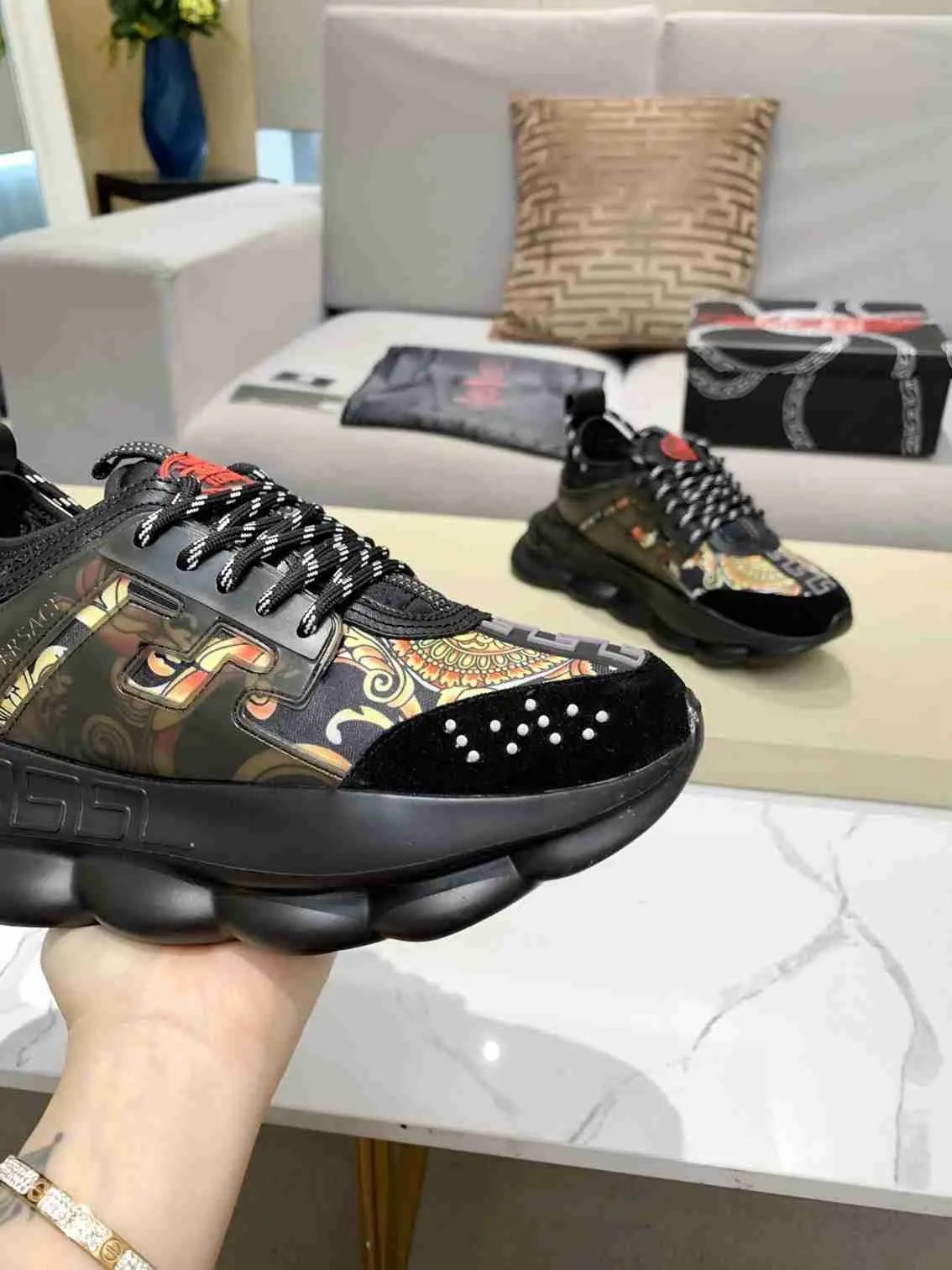 Versace Chain Reaction Balck Gold Elephand.shoes