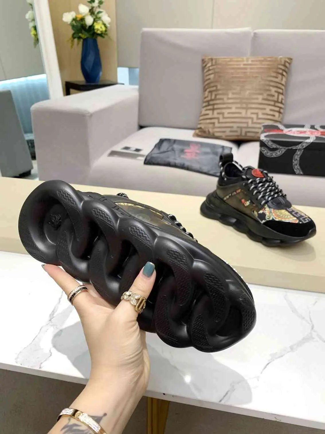 Versace Chain Reaction Balck Gold Elephand.shoes