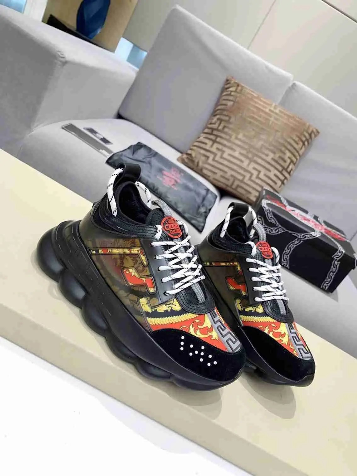 Versace Chain Reaction Balck Gold Red Elephand.shoes