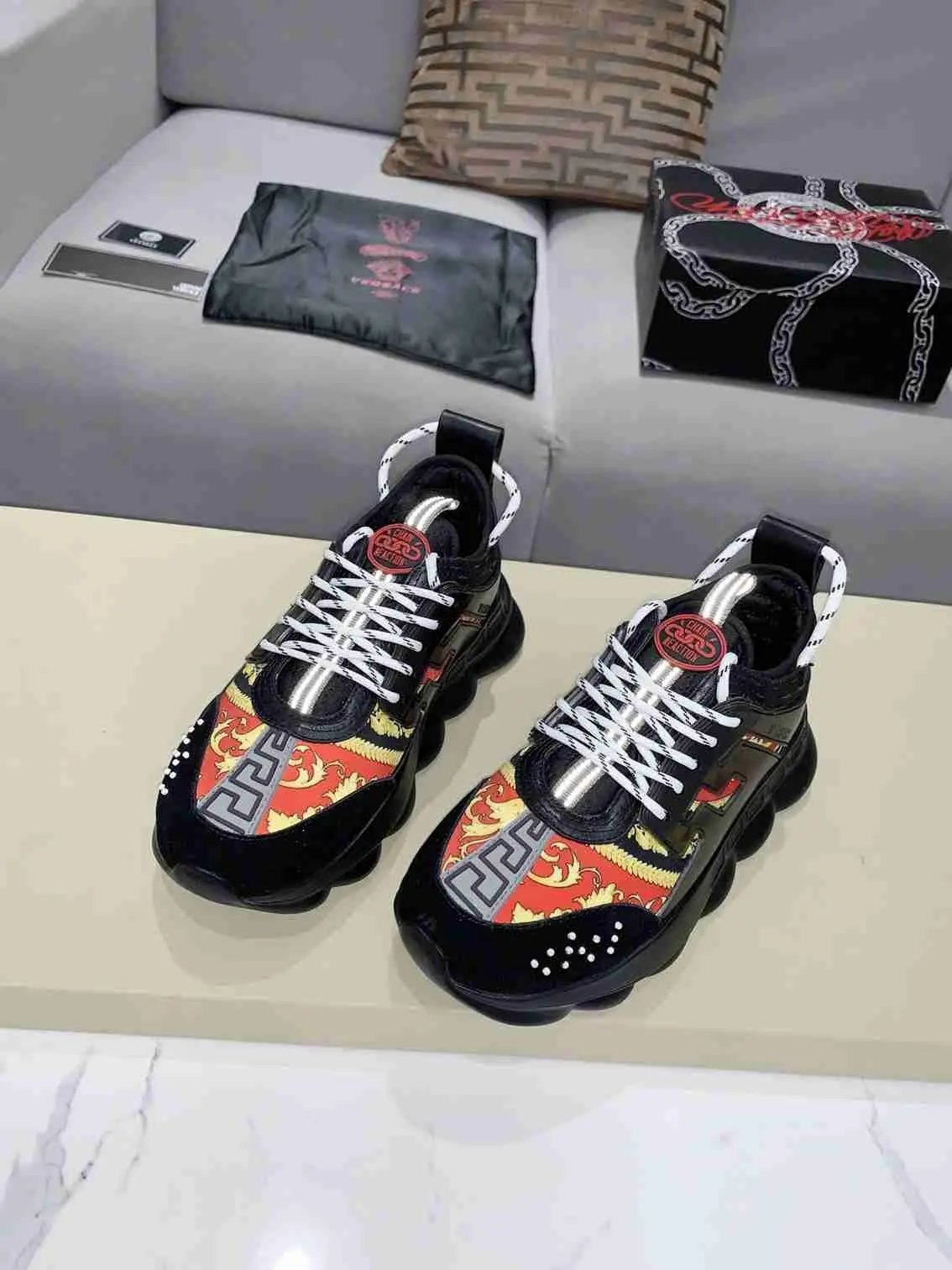 Versace Chain Reaction Balck Gold Red Elephand.shoes