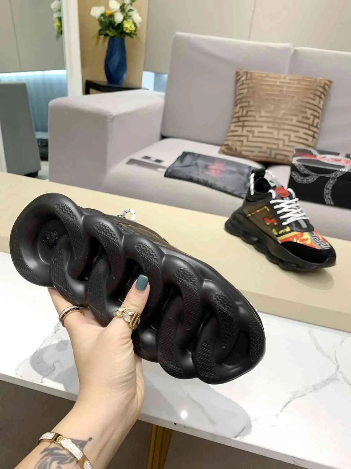 Versace Chain Reaction Balck Gold Red Elephand.shoes