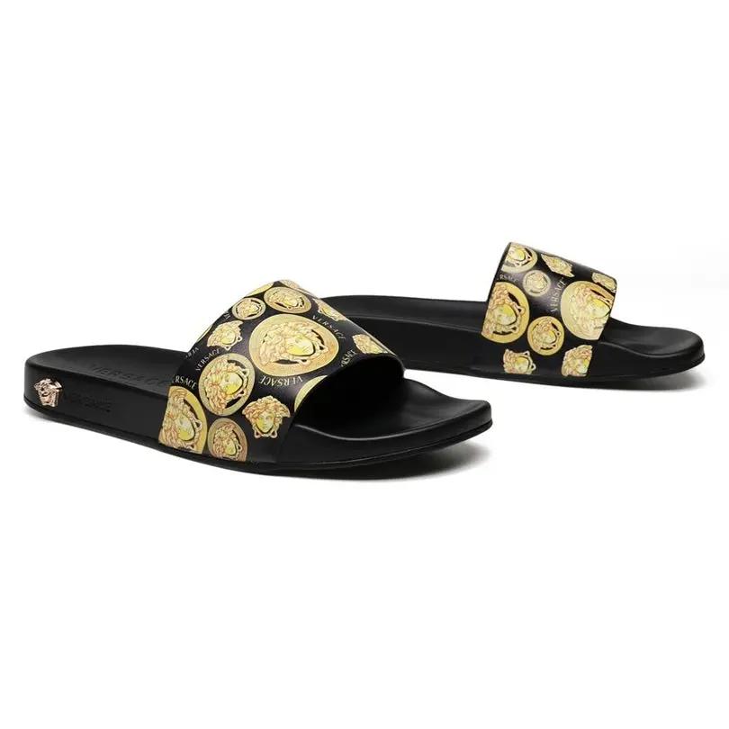 Versace Slides Balck Gold Elephand.shoes