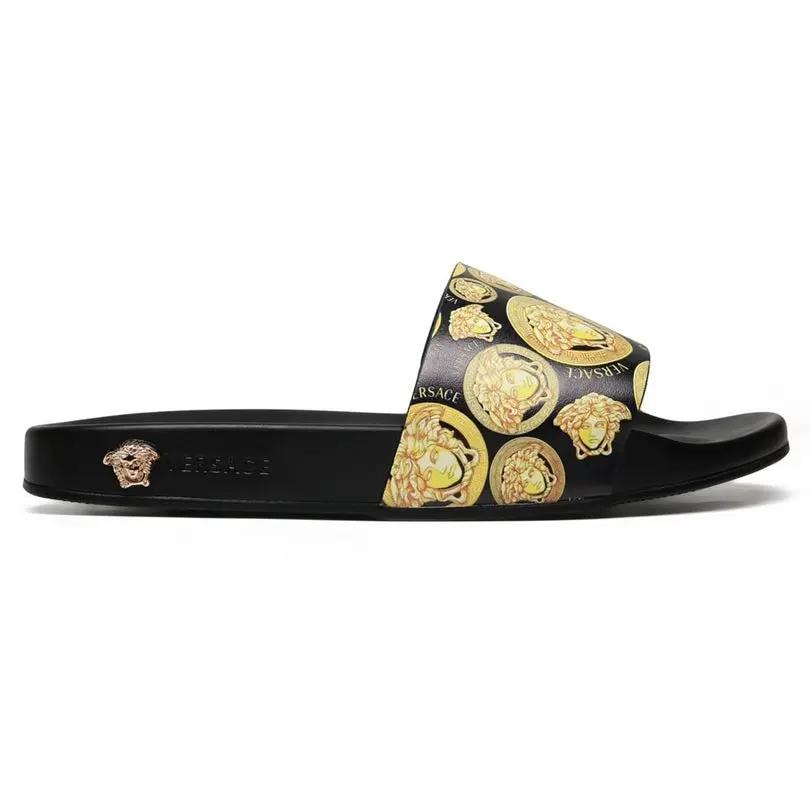 Versace Slides Balck Gold Elephand.shoes
