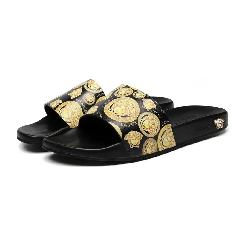 Versace Slides Balck Gold Elephand.shoes