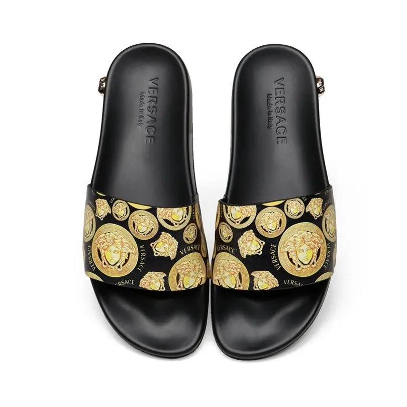 Versace Slides Balck Gold Elephand.shoes