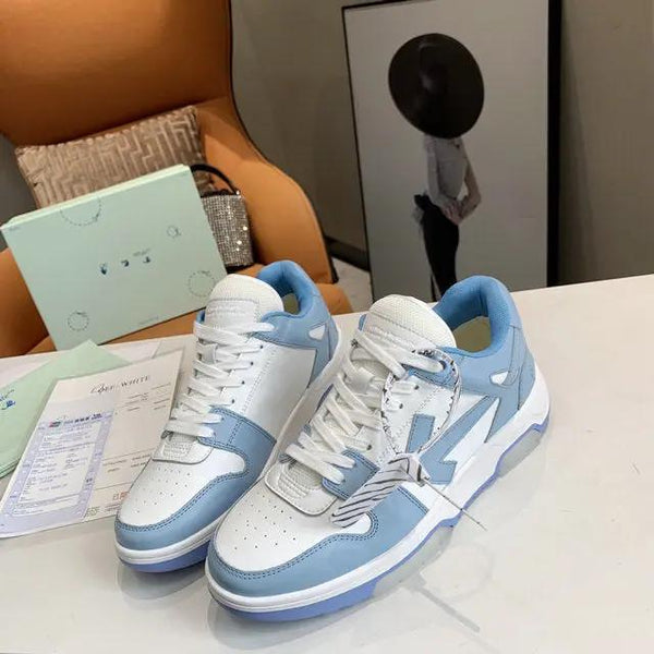 OFF-WHITE out the office baby blue tenisice — bočni prikaz